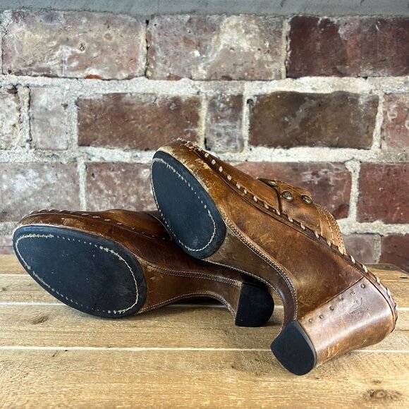 Frye Charlotte Women's Brown Leather Slip on Heeled Mules Clogs Size 8.5 - Picture 12 of 12